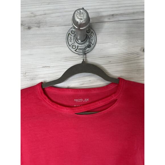 Rachel Zoe Shirt Womens Small Red Cutout Crewneck 100% Cotton Short Sleeve Tee - Picture 2 of 9